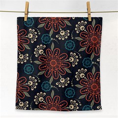 Retro Texture With Orange Flowers Floral Face Towel