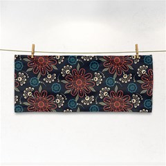 Retro Texture With Orange Flowers Floral Hand Towel