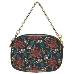 Retro Texture With Orange Flowers Floral Chain Purse (one Side)