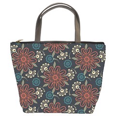 Retro Texture With Orange Flowers Floral Bucket Bag