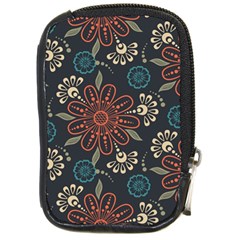 Retro Texture With Orange Flowers Floral Compact Camera Leather Case