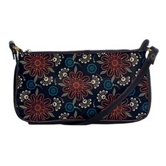 Retro Texture With Orange Flowers Floral Shoulder Clutch Bag