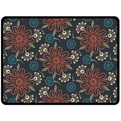 Retro Texture With Orange Flowers Floral Fleece Blanket (large)