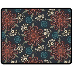 Retro Texture With Orange Flowers Floral Fleece Blanket (medium)