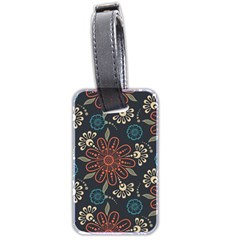 Retro Texture With Orange Flowers Floral Luggage Tag (two Sides)