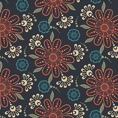 Retro Texture With Orange Flowers Floral Play Mat (square)