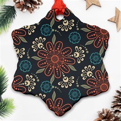 Retro Texture With Orange Flowers Floral Ornament (snowflake)