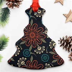 Retro Texture With Orange Flowers Floral Christmas Tree Ornament (two Sides)