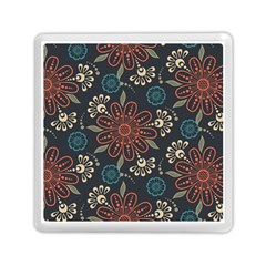 Retro Texture With Orange Flowers Floral Memory Card Reader (square)