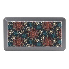 Retro Texture With Orange Flowers Floral Memory Card Reader (mini)