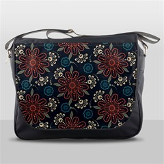 Retro Texture With Orange Flowers Floral Messenger Bag