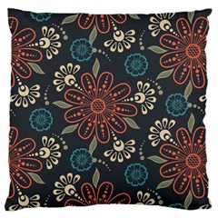 Retro Texture With Orange Flowers Floral Large Cushion Case (one Side) by Paksenen