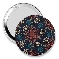 Retro Texture With Orange Flowers Floral 3  Handbag Mirrors