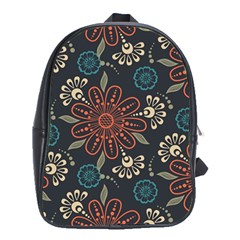 Retro Texture With Orange Flowers Floral School Bag (xl)