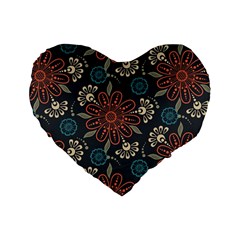 Retro Texture With Orange Flowers Floral Standard 16  Premium Heart Shape Cushions