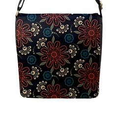 Retro Texture With Orange Flowers Floral Flap Closure Messenger Bag (l)