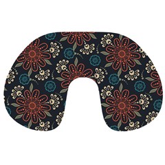 Retro Texture With Orange Flowers Floral Travel Neck Pillow