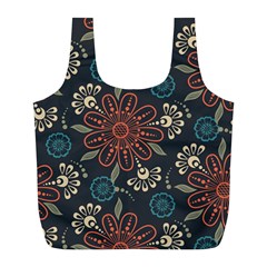 Retro Texture With Orange Flowers Floral Full Print Recycle Bag (l)