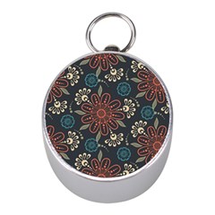 Retro Texture With Orange Flowers Floral Mini Silver Compasses