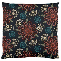 Retro Texture With Orange Flowers Floral Standard Premium Plush Fleece Cushion Case (one Side)