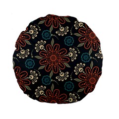 Retro Texture With Orange Flowers Floral Standard 15  Premium Flano Round Cushions