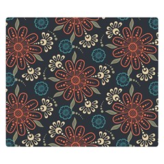 Retro Texture With Orange Flowers Floral Two Sides Premium Plush Fleece Blanket (kids Size)