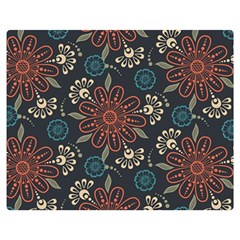 Retro Texture With Orange Flowers Floral Two Sides Premium Plush Fleece Blanket (teen Size)