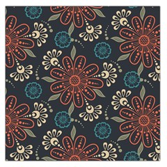 Retro Texture With Orange Flowers Floral Square Satin Scarf (36  X 36 )