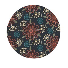 Retro Texture With Orange Flowers Floral Mini Round Pill Box