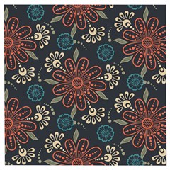 Retro Texture With Orange Flowers Floral Wooden Puzzle Square