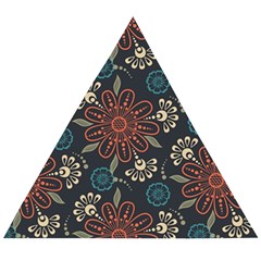 Retro Texture With Orange Flowers Floral Wooden Puzzle Triangle