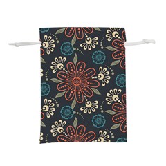 Retro Texture With Orange Flowers Floral Lightweight Drawstring Pouch (l)