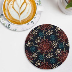 Retro Texture With Orange Flowers Floral Uv Print Round Tile Coaster