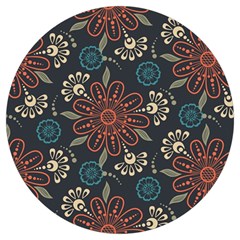 Retro Texture With Orange Flowers Floral Round Trivet