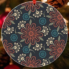 Retro Texture With Orange Flowers Floral Uv Print Acrylic Ornament Round