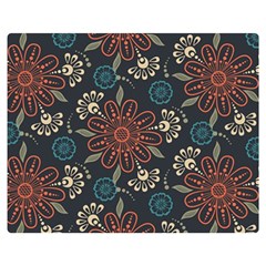 Retro Texture With Orange Flowers Floral Premium Plush Fleece Blanket (medium)