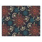 Retro Texture With Orange Flowers Floral Premium Plush Fleece Blanket (Large) 80 x60  Blanket Front