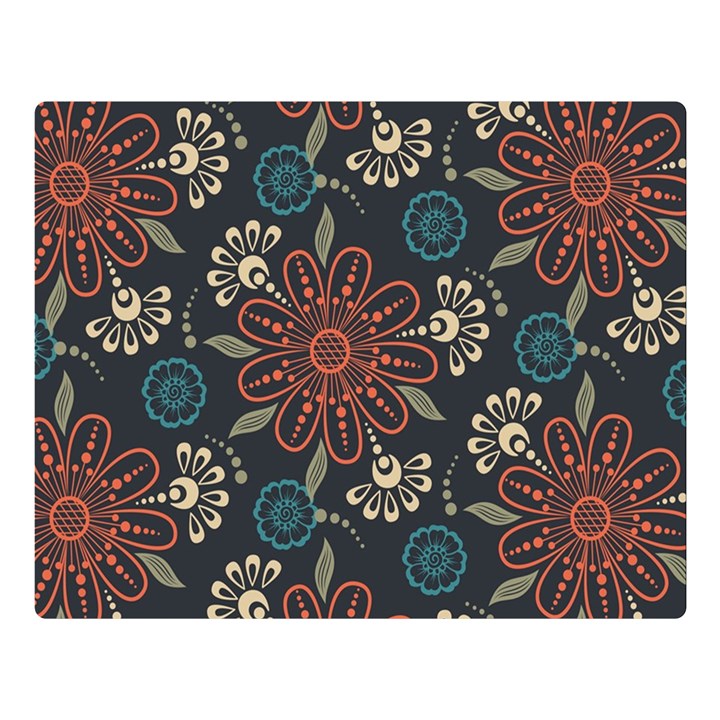 Retro Texture With Orange Flowers Floral Premium Plush Fleece Blanket (Large)