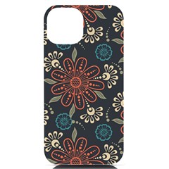 Retro Texture With Orange Flowers Floral Iphone 14 Black Uv Print Pc Hardshell Case