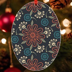 Retro Texture With Orange Flowers Floral Uv Print Acrylic Ornament Oval