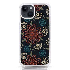 Retro Texture With Orange Flowers Floral Iphone 14 Tpu Uv Print Case