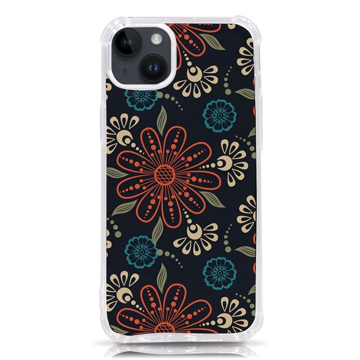 Retro Texture With Orange Flowers Floral iPhone 14 Plus TPU UV Print Case