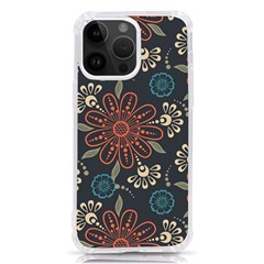 Retro Texture With Orange Flowers Floral Iphone 14 Pro Max Tpu Uv Print Case