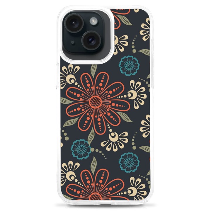 Retro Texture With Orange Flowers Floral iPhone 15 Plus TPU UV Print Case