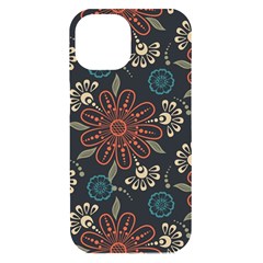 Retro Texture With Orange Flowers Floral Iphone 15 Black Uv Print Pc Hardshell Case