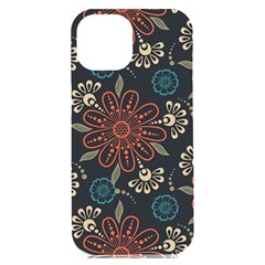 Retro Texture With Orange Flowers Floral Iphone 15 Plus Black Uv Print Pc Hardshell Case