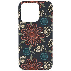 Retro Texture With Orange Flowers Floral Iphone 15 Pro Black Uv Print Pc Hardshell Case