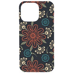 Retro Texture With Orange Flowers Floral Iphone 15 Pro Max Black Uv Print Pc Hardshell Case