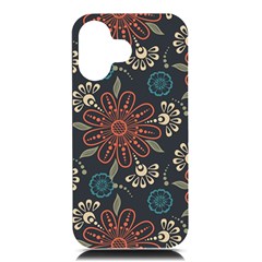 Retro Texture With Orange Flowers Floral Iphone 16 Black Uv Print Pc Hardshell Case