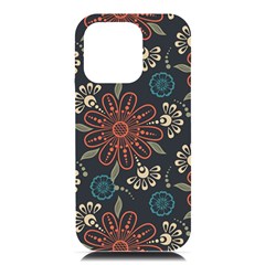 Retro Texture With Orange Flowers Floral Iphone 16 Pro Max Black Uv Print Pc Hardshell Case